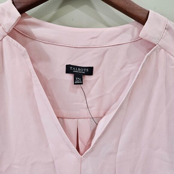 Talbots Women's Chiffon Popover Top Petite 2XP Pink Long Sleeves Neutral Office - Picture 3 of 13